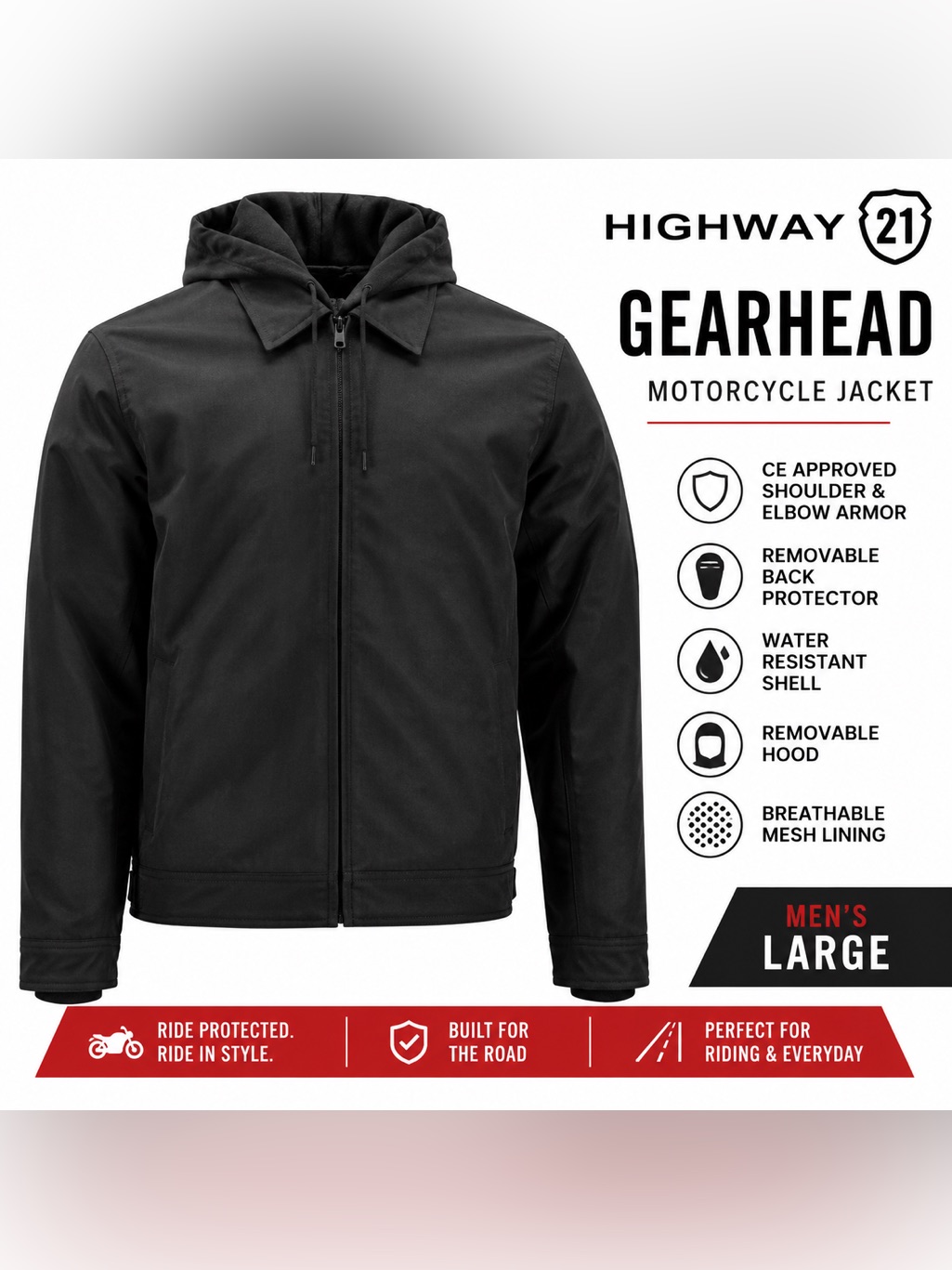 Highway 21 Gearhead Motorcycle Jacket Menâs Large Ce Armor Black Riding Jacket